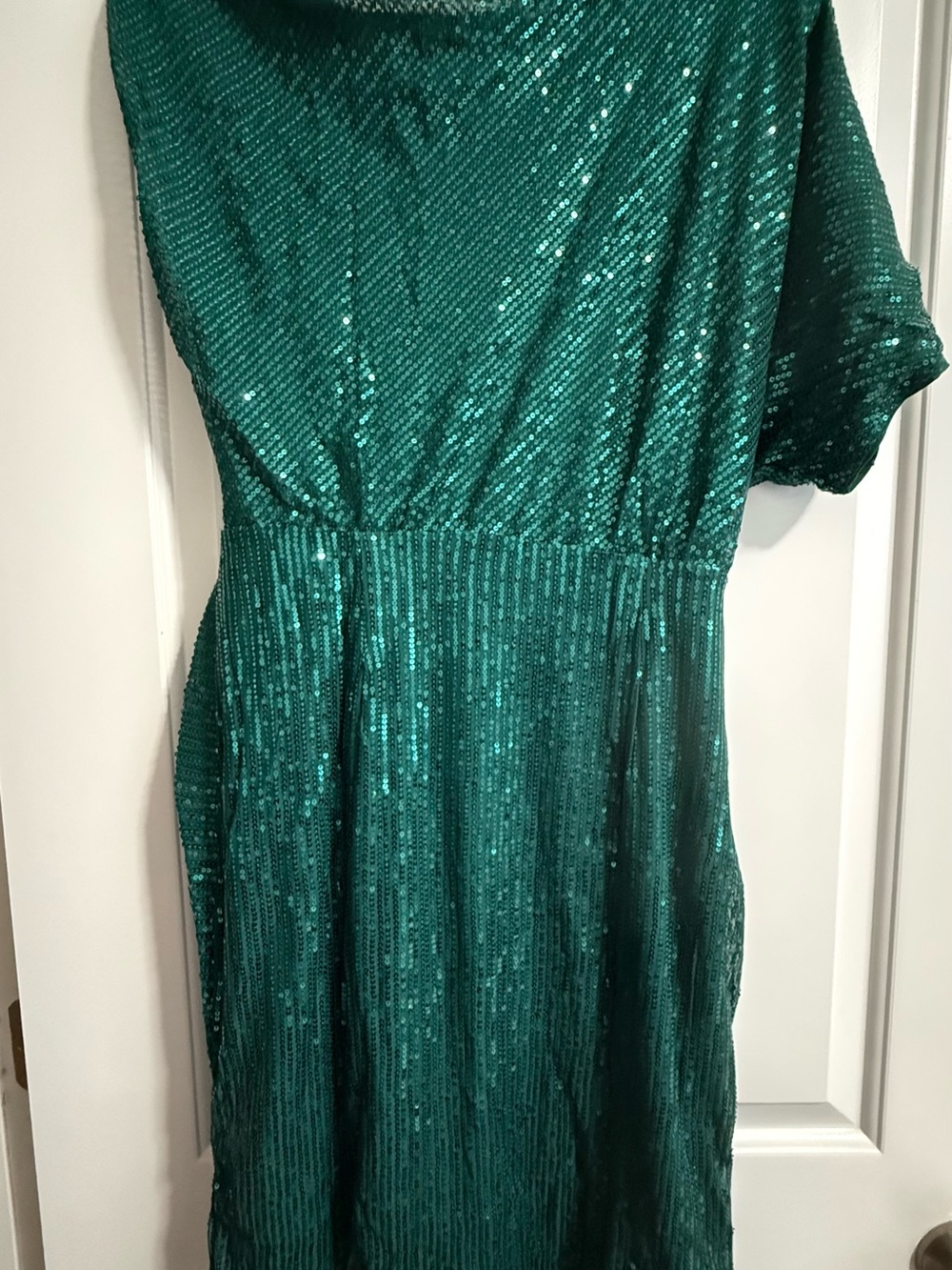 NWT Grace Karin Emerald Green Sequin One Shoulder Cocktail Dress L - Picture 11 of 12